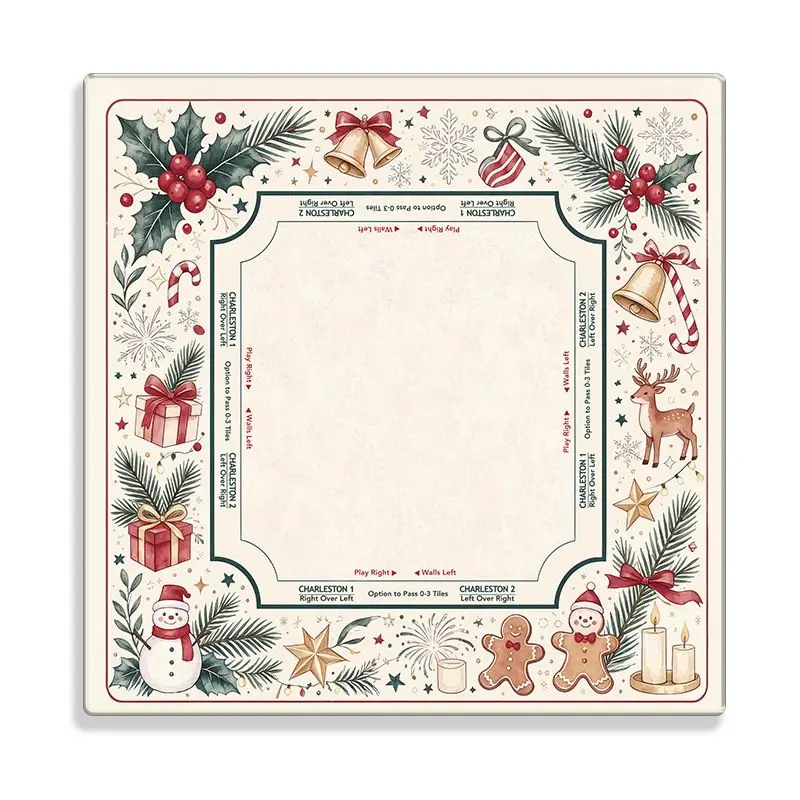 Christmas Retro Red Train Tree Gingerbread Mahjong Table Mat Anti-Slip Noise Reduction for Card Game Table Playing Room Decor