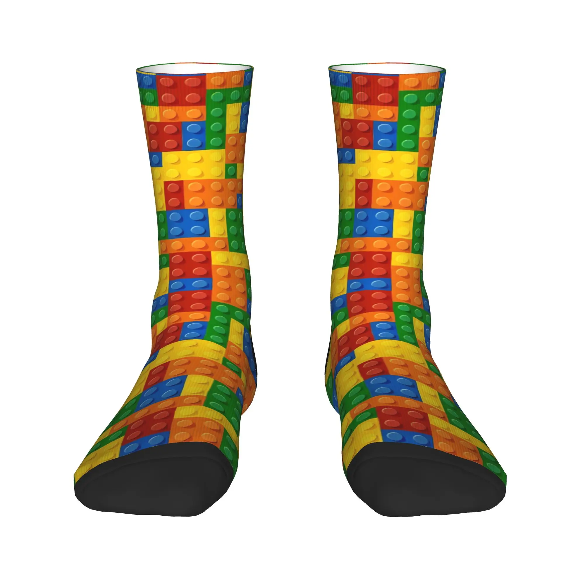 Classic Color Building Blocks Pattern Socks Vintage Stockings Men Soft Breathable Skateboard Socks Winter Design Anti-Slip Socks