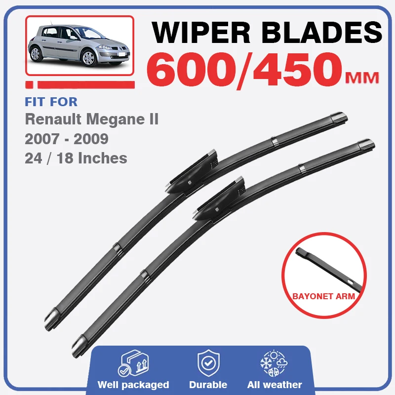 Front Wiper Blades For Renault Megane 2 II MK2 2007 2008 2009 RS CC GT Grand Tour Hatchback Sedan Windscreen Windshield Window