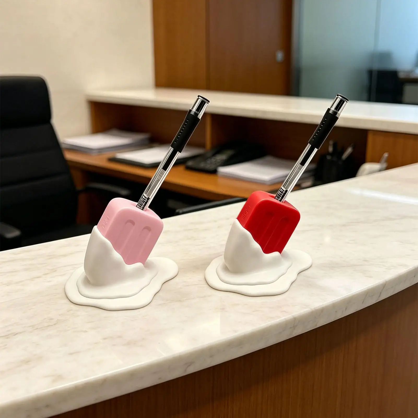 Desktop Pen Holder 2-pieces Melting Ice Lolly Shape Organizer Cup 2 Pieces Pen Cup For Home Apartment Workplace Dorm College