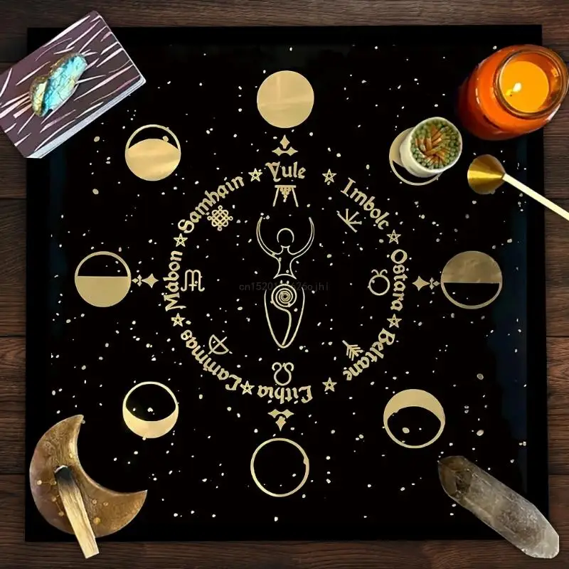 Mantel para Tarot con patrón fase lunar, astrología, brujería, cubierta tela, decoración pared, GXMF