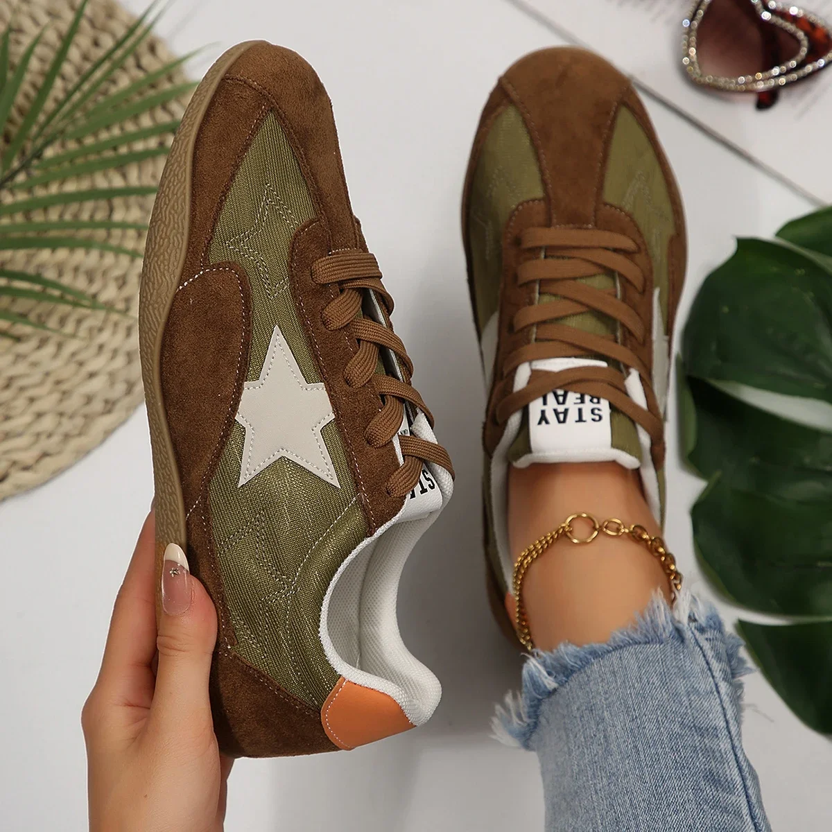 Neue Damen-Sneaker aus Canvas mit Muster, Damen-Freizeitschuhe, Damen-Sneaker, flache Schnürschuhe, Zapatillas Mujer – Detail 6