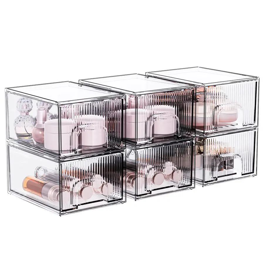 

6 Pack Clear Stackable Storage Drawer, Acrylic Drawer, Cosmetic Organizer, Plastic Organizer for Dresser, Under, Kitchen Cabinet