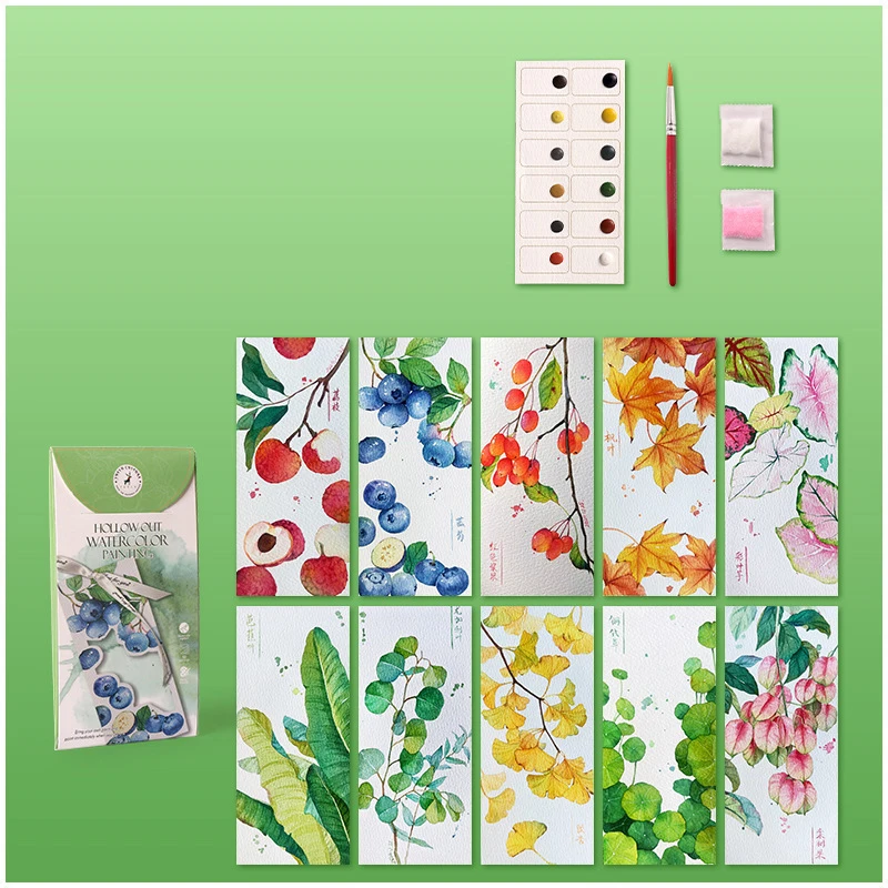 10 Blatt/Set Aquarell-Lesezeichen-Malset, DIY Aquarellpapier, handgefertigtes, tragbares Mal-Lesezeichen, Geschenk für Feiertage und Partys – Detail 7