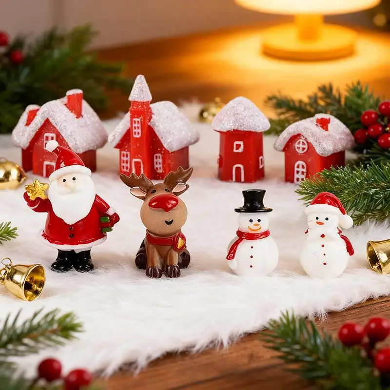 عيد الميلاد منزل سانتا كلوز زلاجات شجرة ثلج تمثال بيت الدمية ديكور المنزل مصغرة حديقة اكسسوارات الديكور