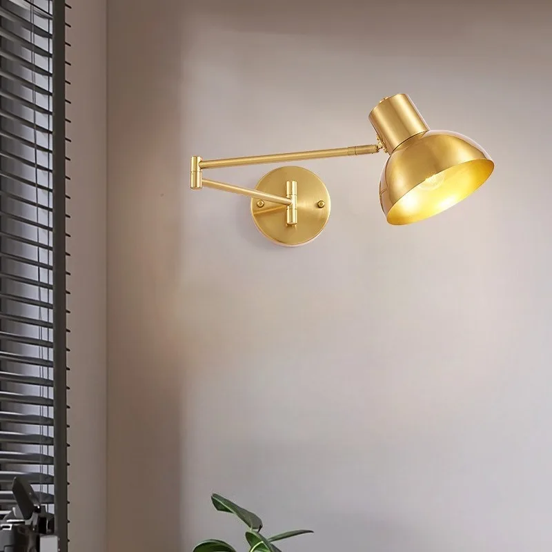 

Современный простой настенный светильник из кованого железа с двойным коромысным кронштейном, прикроватная лампа для спальни, кабинета, регулировка коридора отеля, складной светильник