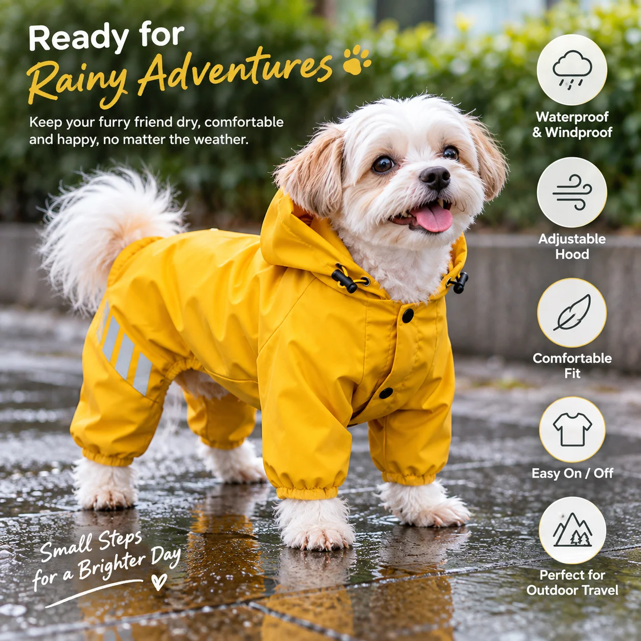 Waterproof Dog Four Leg Raincoat, Hooded Pet Jumpsuit With Reflective Strips, Adjustable Drawstring Puppy Rain Suit, Full Body C