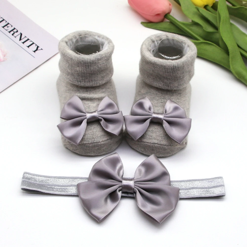 Baby Princess Socks Bow Tie Socks With Headband 0-12M Baby Socks Fashion Princess Socks