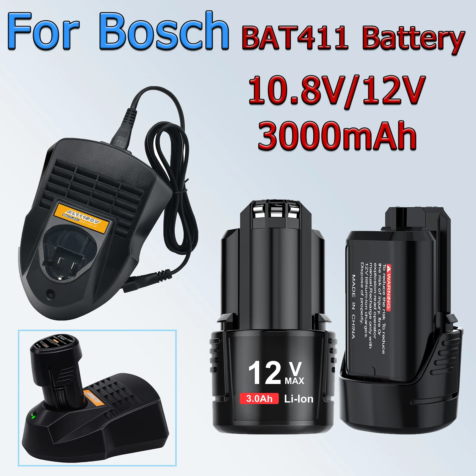 For BOSCH BAT411 Rechargeable Battery 10.8V/12V 3000mah Li-ion Battery For BAT411 BAT412A BAT413A D-70745GOP 2607336014 PS20-2