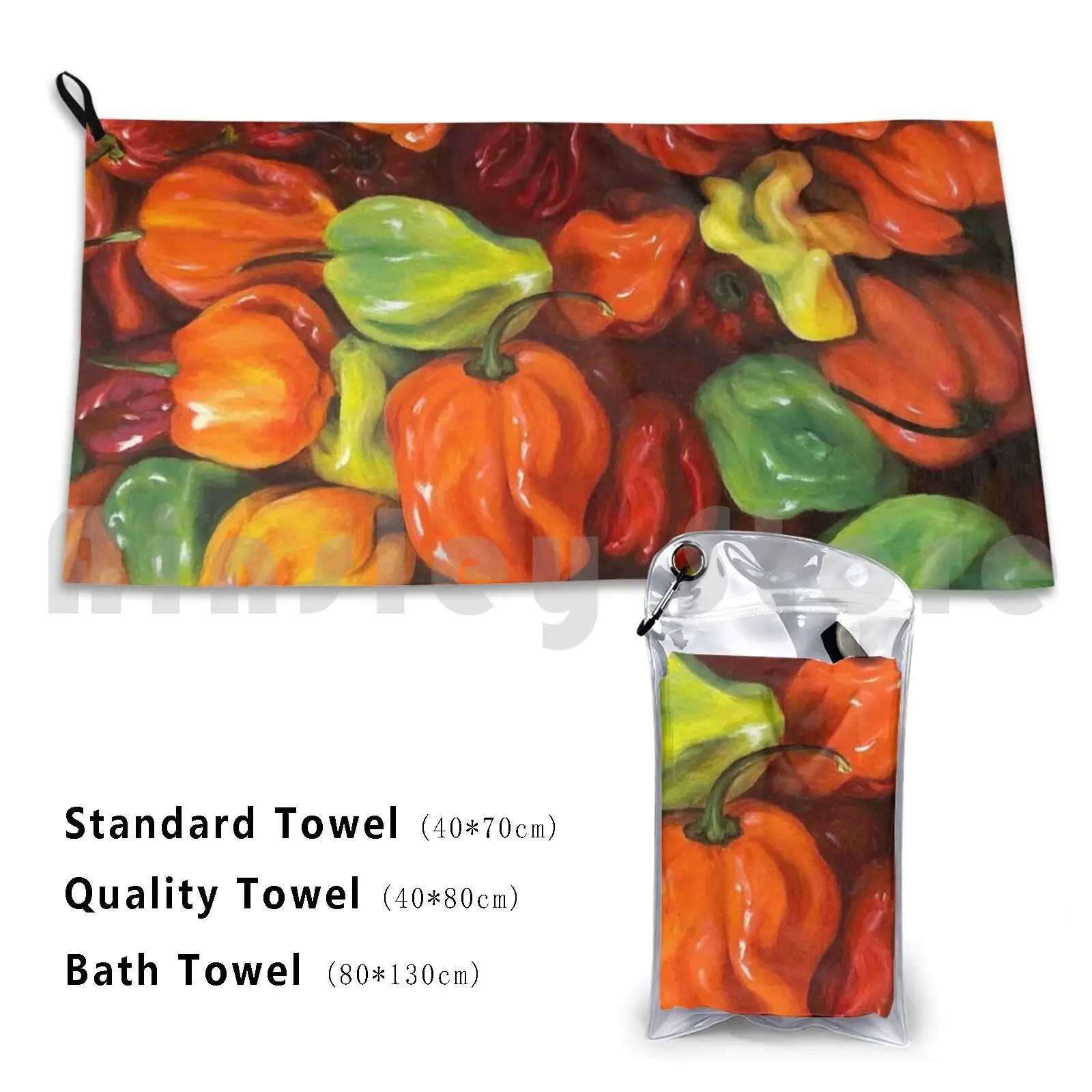 I Love Peppers Painting Custom Towel Bath Towel Peppers Veggies Vegan Keyma