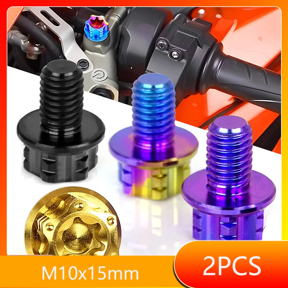 2Pcs M10x15 TC4 Six-Lobe Titanium Alloy Motorcycle Rearview Mirror Hole Plug Bolt, Decorative Upgrade Fastening Screw