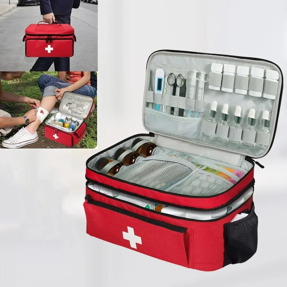 Large Capacity First Aid Medical Bag, Portable Emergency Medicine Storage Bag, Multi Compartment Home Travel Outdoor Kit
