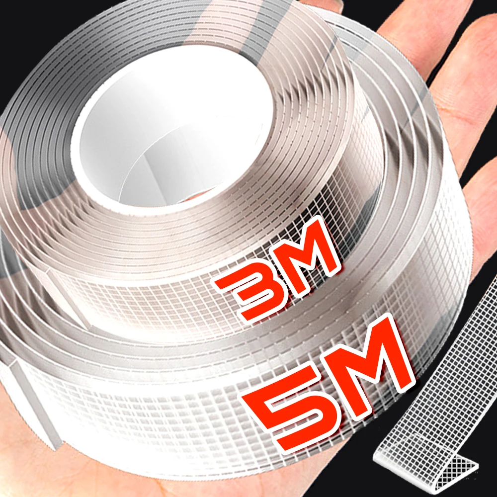 Cinta de doble cara de 1/2MM de espesor, adhesivo fuerte, Nano cinta transparente sin rastro, tira adhesiva acrílica impermeable de alta viscosidad