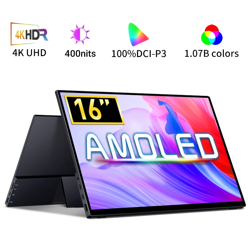 VCHANCE 16'' Oled 4K Portable Monitor with Stand 400nits 100%DCI-P3 Expand Office Display for PC Laptop Phone XBox Switch PS5