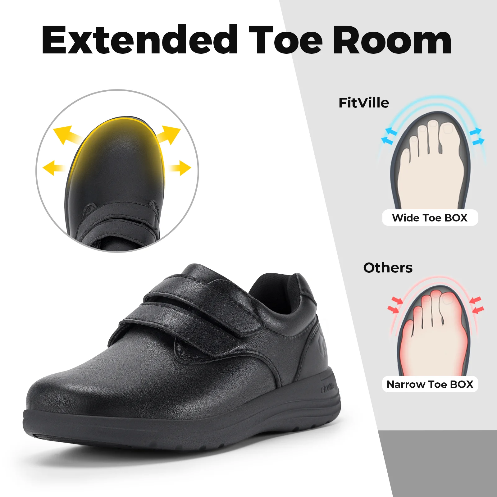 FitVille Leather Women's Shoes Diabetic Shoes Extra Wide Slip-On Walking Shoes For Womens Swollen Feet with Arch Support