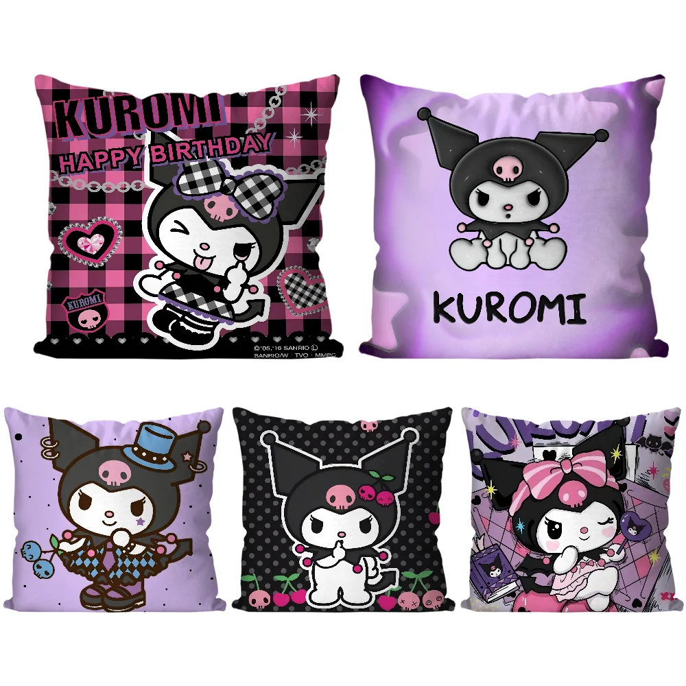 Anime K-kuromi Pillow Case Cartoon Sofa Decorative Home Double-sided Printing Short Plush Cute Cushion Cover