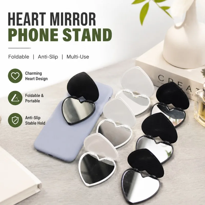Acrylic Heart Shape Mirror Phone Stand Foldable Anti-Slip Desktop Tablet Holder Creative Decorative Gift for Phone and Tablet
