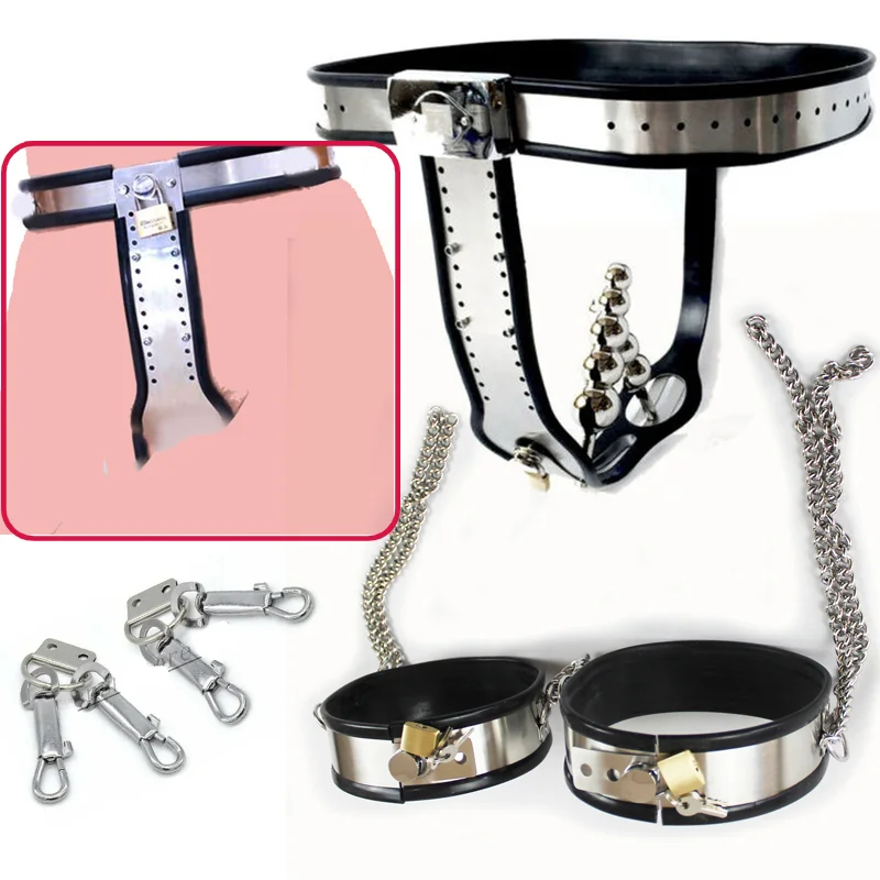 Stainless Steel Female Chastity Belt with Anal Vagina Plug Invisible Strap on Pantie Lockable Underwear Bondage Rings for Penis