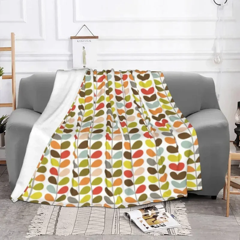 Orla Kiely Flowers Blankets Warm Flannel Mid Century Modern Multi Stem Throw Blanket for Home Bedroom Sofa