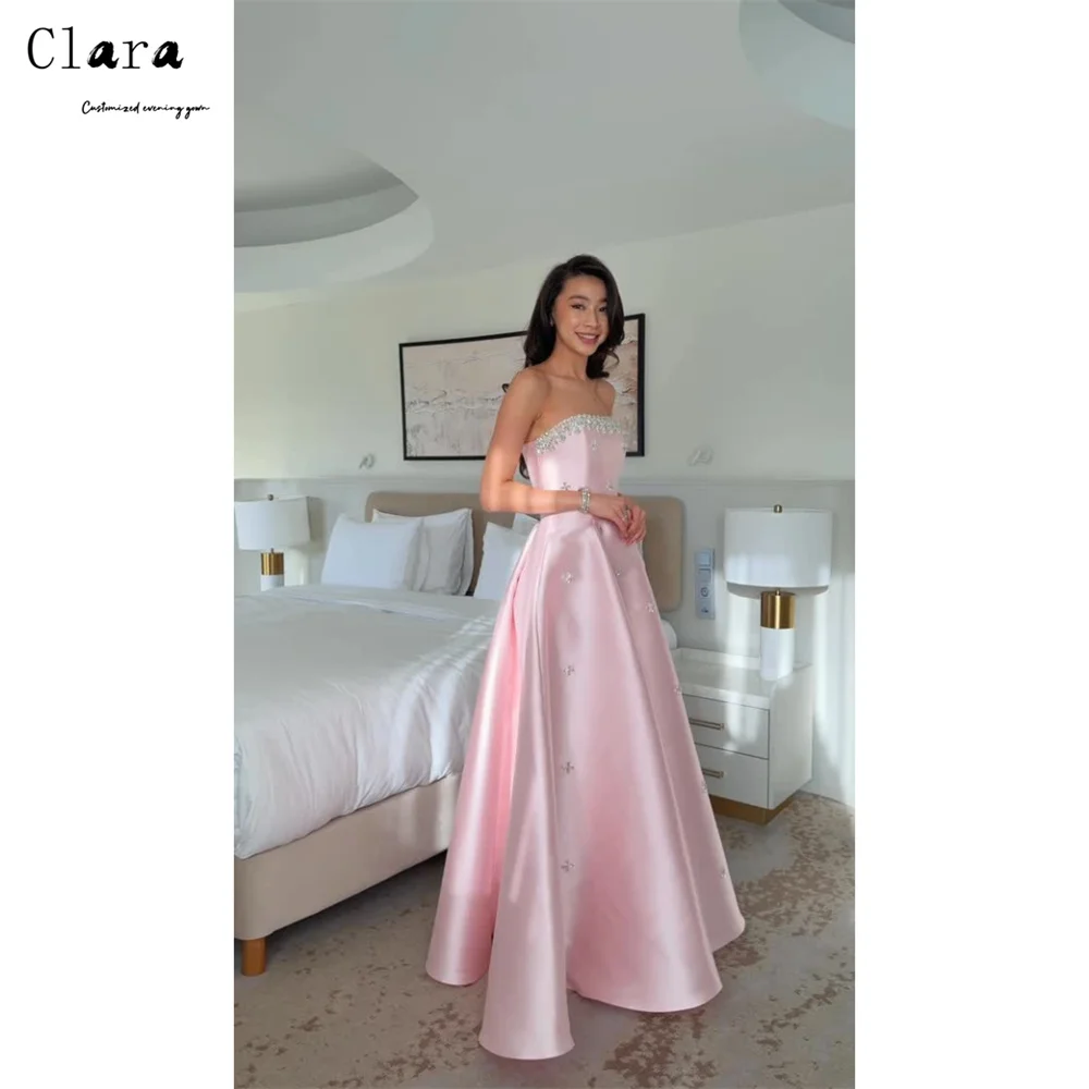 

Clara Custom Pink A Line Rhinestone Tube Top Prom Dresses Luxury 2026 Woman Party Dresses D/party Elegant Woman Dress Evening