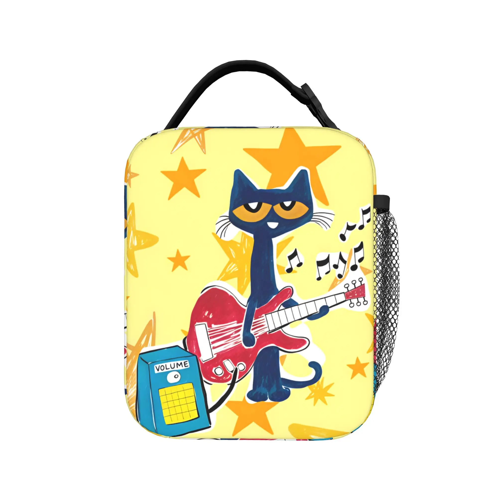 Pete  Cat   Lunch Bag  Vintage Lunch Box Travel Portable Zipper Tote Food Bags For Girls Oxford Custom Cooler Bag