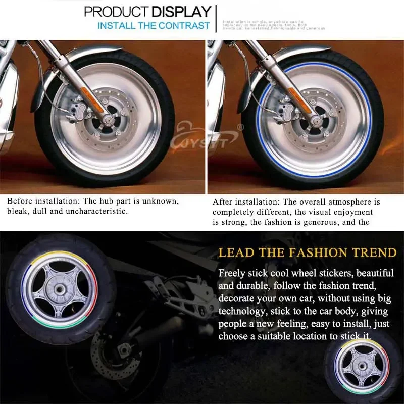 

16pcs/lot Motorcycle Wheel Sticker 18" Reflective Rim Stripe Tape Car Bicycle Wheel Decoration For Honda For Kawasaki