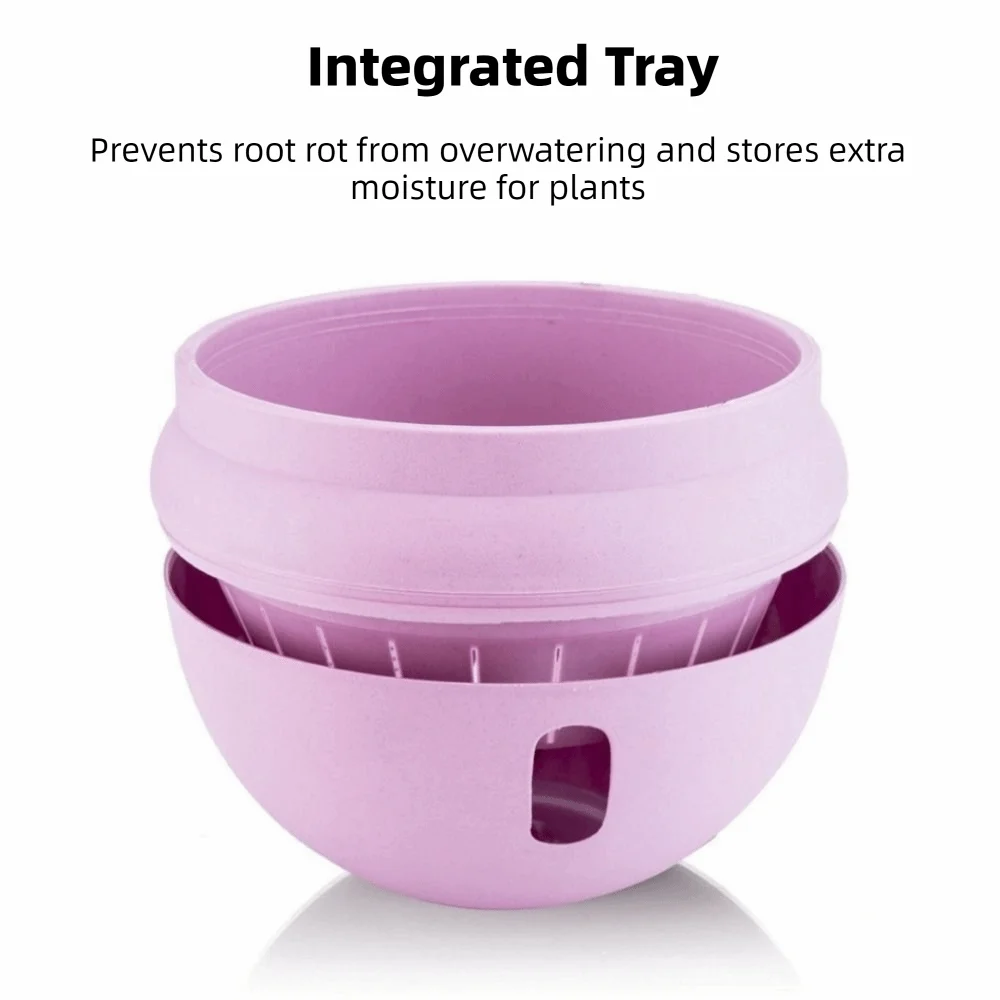 Plastic Bowl-Shaped Flower Pot Self Absorbing Water with Hook Hanging Flower Pot Detachable Plant Holder Basket