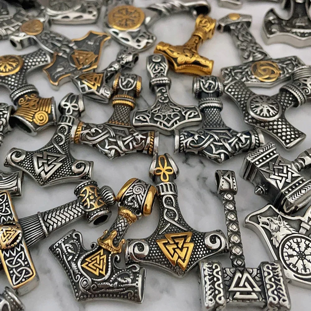 

Multi-style Norse Viking Necklace Stainless Steel Men Amulet Vintage Viking Thor's Hammer Pendant Necklace Biker Fashion Jewelry