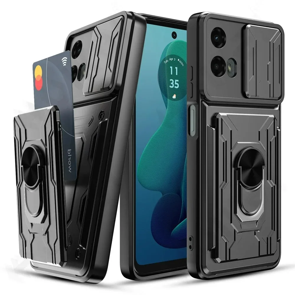 

Чехол для Motorola Moto Edge 50 Pro 40 Neo G84 G54 4G Pro G73 G72 G53, держатель для карт, слайд-камера, кольцо-подставка, броня, подставка, чехол