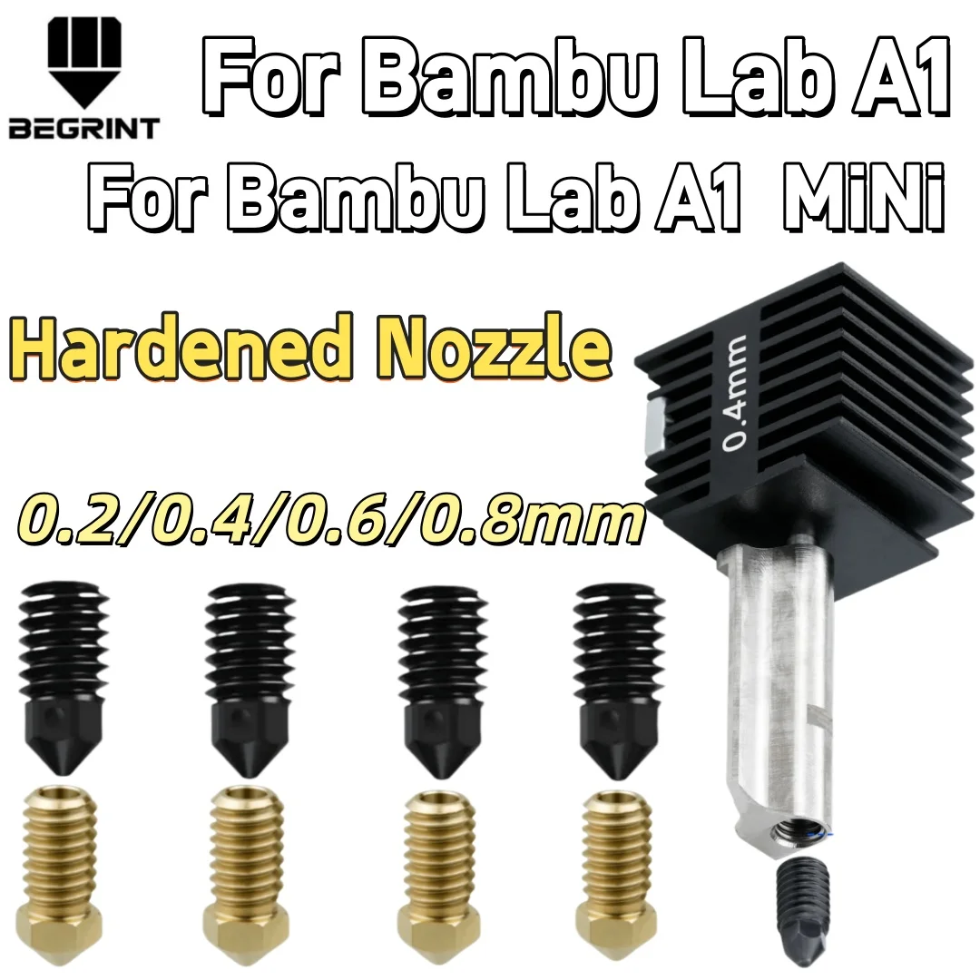For Bambu Lab A1/A1 Mini Upgraded Brass Hardened Steel Nozzle Kit 0.2/0.4/0.6/0.8mm High Precision Hotend 3D Printer Parts ﻿