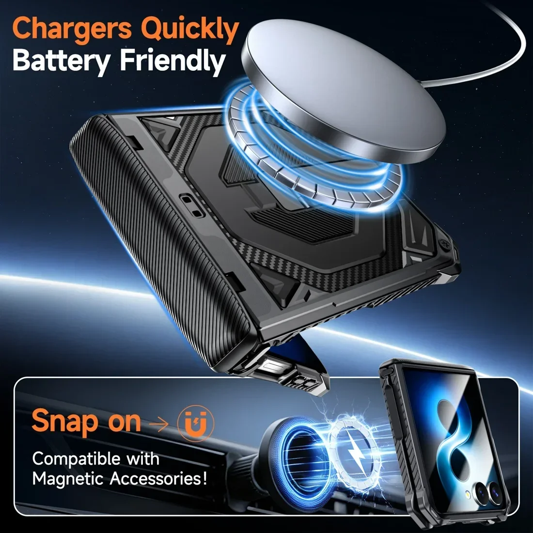 Magnetic Magsafe Case for Samsung Galaxy Z Flip 7 8, Metal Kickstand central axis Defense ultra-thin Protective Compatible Cover