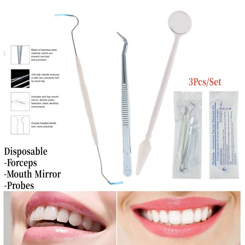 

Одноразовые щипцы и зеркальные щупы для рта, стоматологический набор из трех предметов для чистки полости рта