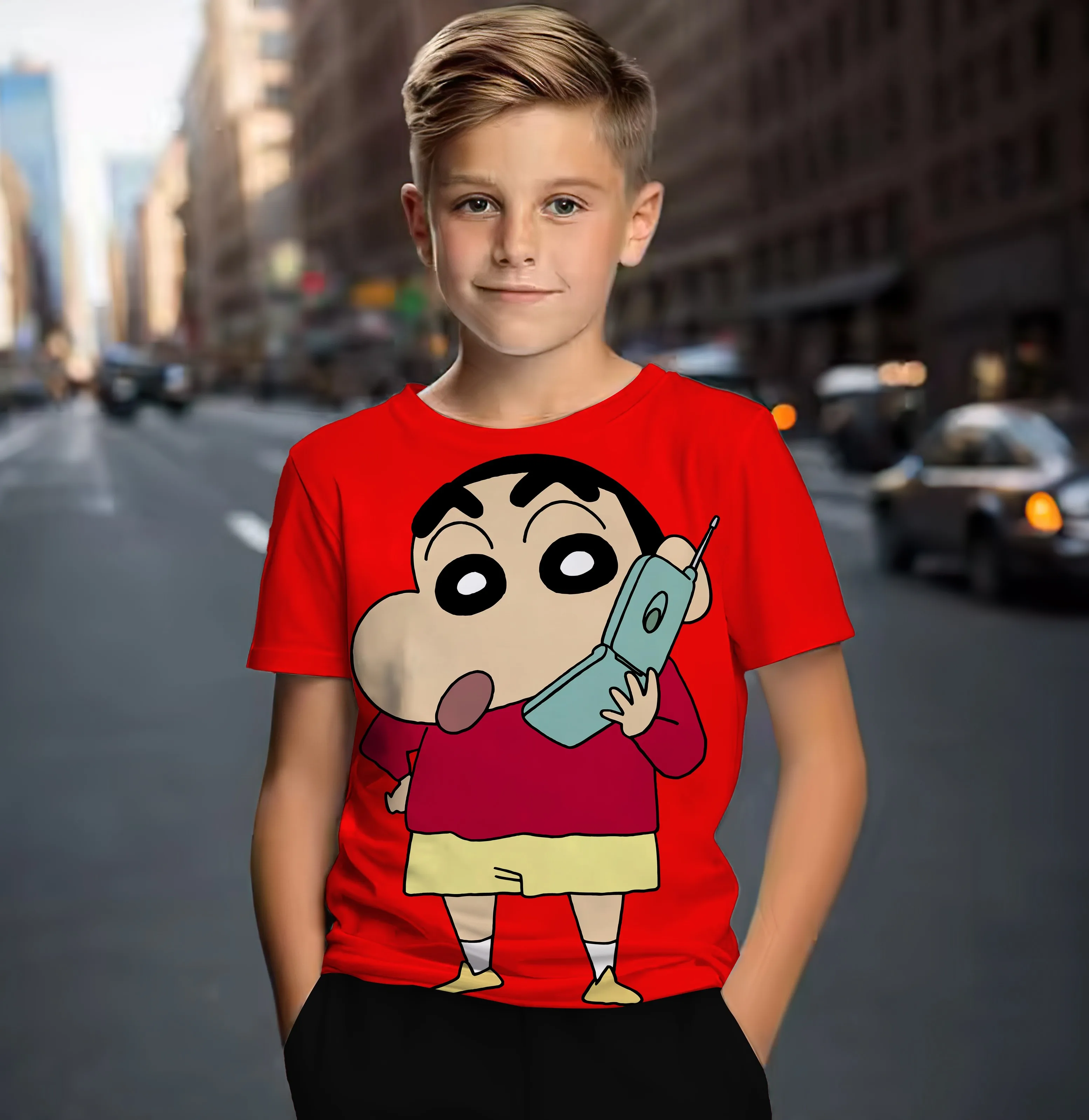 Summer new Crayon Shin-chan cute children's T-shirt 3D printing fashion casual daily sports boys and girls clothing party tops