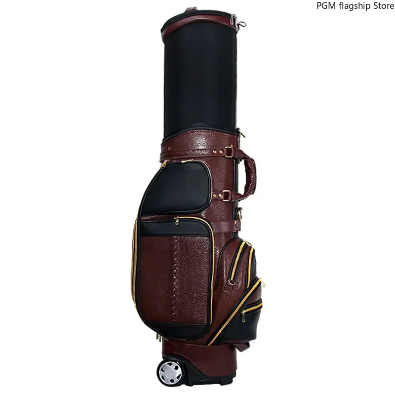 PGM Golf Retractable Golf Bag, Men's Golf Bag, Multi-functional Checked Aviation Leather Club Bag QB043