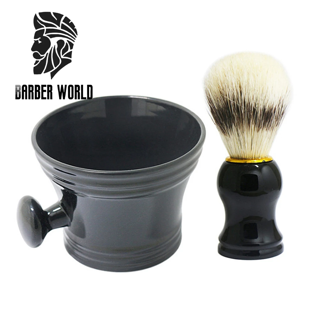 Barber Male Shaving Brush Soap Bowl Set Plastic Foam Cup + Bristle Brush Professional Men Mustache Cleaning Tool