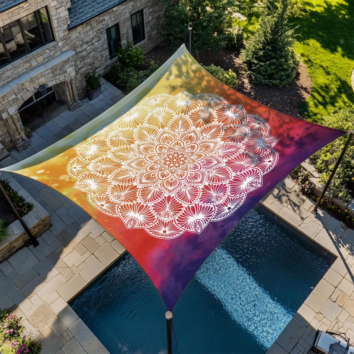 Mandala Sun Shade Tarp Waterproof Outdoor Camping Canopy Shelter Beach Tent Sand Proof Picnic Ground Cover UV Protection Portabl