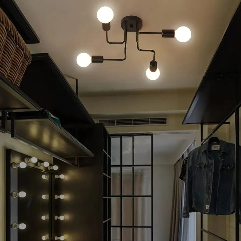 مصابيح السقف خمر 4 رؤساء الرجعية الكوع الثريا مع سيقان متعددة ضوء السقف E27 لمبة تركيبة إضاءة ديكورية المنزل #3