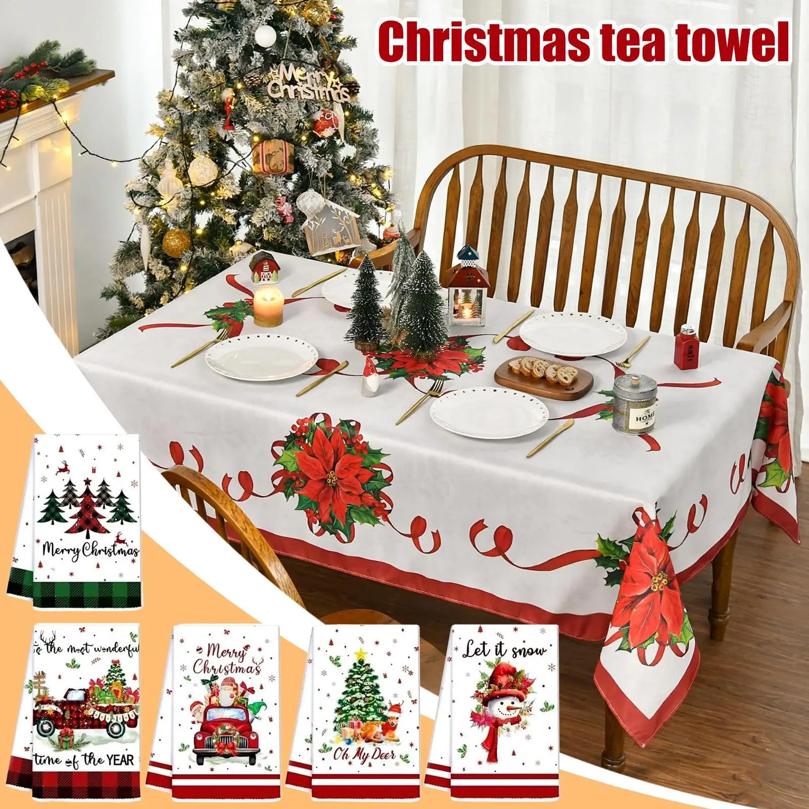 5pcs Ultra Fine Microfiber Dish Towels 40x60cm, Christmas Gingerbread Candy Cane Decor for Home Cooking, Baking