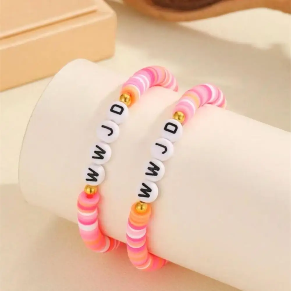 

2Pc/s Trendy Fashionable High Simplicity Wwjd Lettered Polymer Clay Beaded Handmade Navidad Bracelet for Women Jewelry Sets