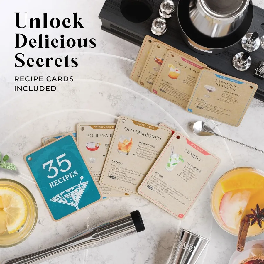 مجموعة أدوات النادل |   طقم شاكر كوكتيل مكون من 14 قطعة |   أدوات خلط برواري مارتيني |   (28 أونصة بوسطن شاكر، فضي/أسود)