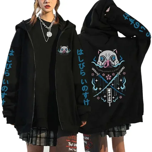 Imagen 2 del producto Hot Anime Hashibira Inosuke impresión cremallera sudaderas con capucha mujeres hombres moda Y2k personalidad cremallera manga larga Sudadera con capucha Tops