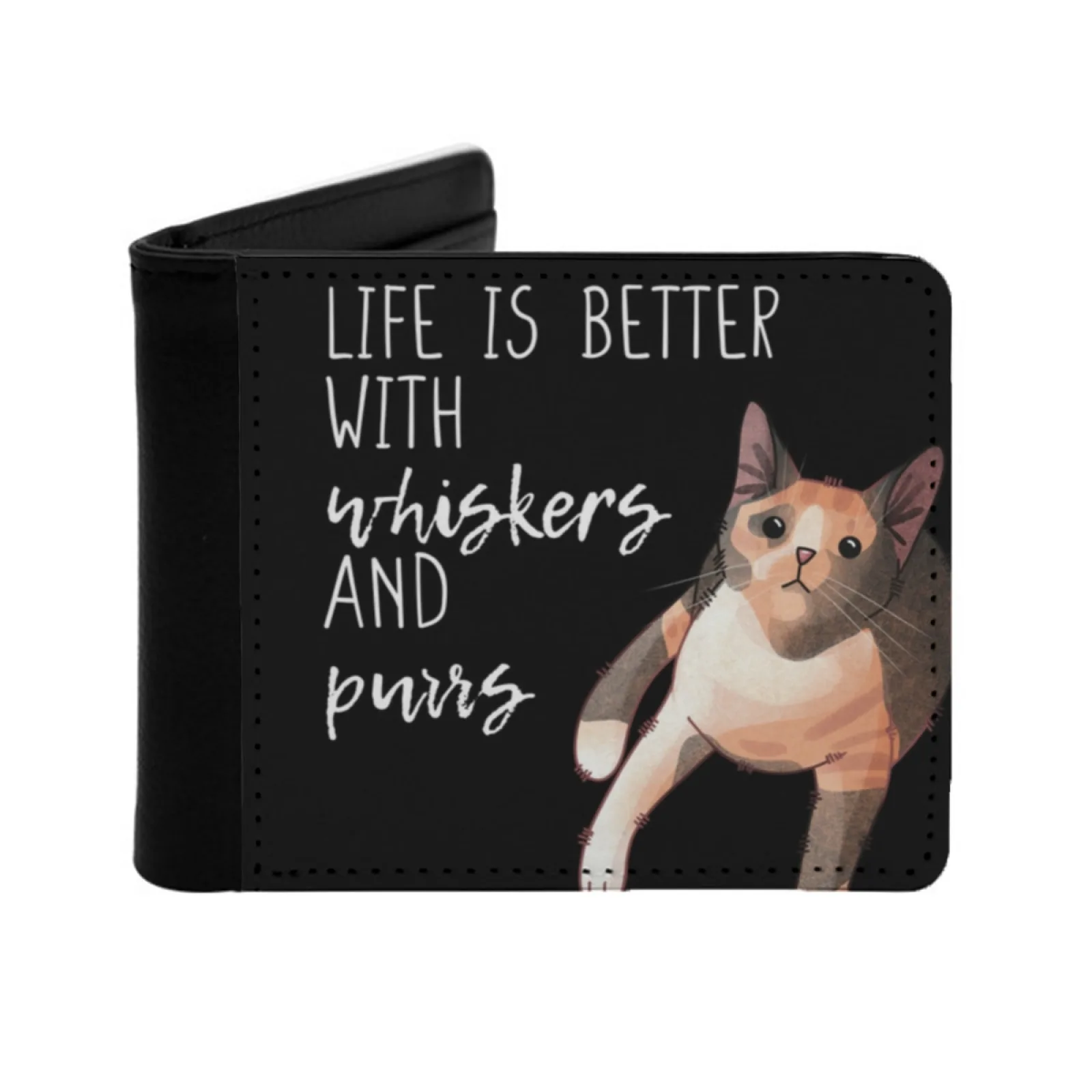 

Life Is Better With… Cute Calico Cat Men's Wallet Pu Leather Wallet Multifunction Credit Card Purse Life Is Better With