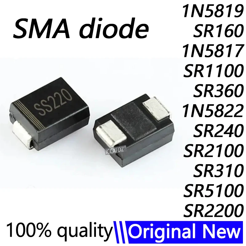 100Pcs/Lot SMA diode 1N5819 SS14 1N5822 SS34 SR160 SS16 1N5817 SS12 SS110 SR360 SS36 SR240 SS24 SR2100 SS210 SS310 SS220 SS510