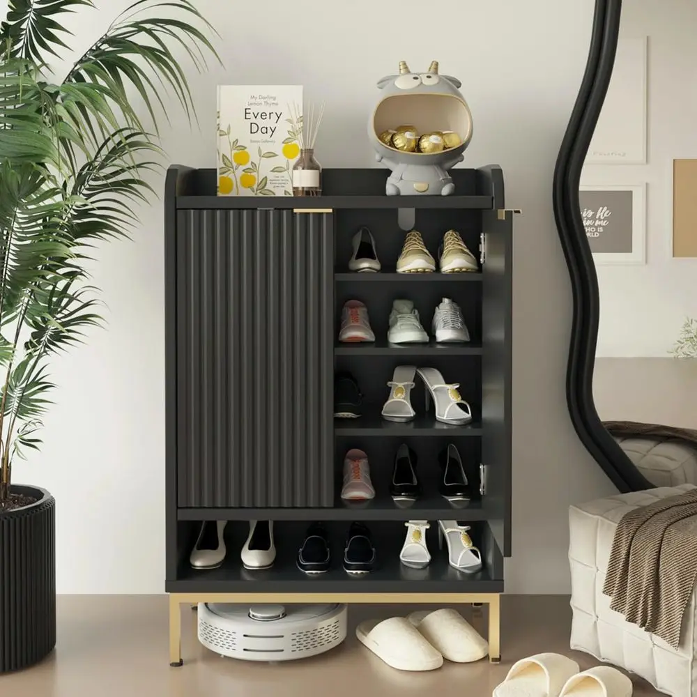 

5-Tier Adjustable Wooden Shoe Cabinet, 41.5 Tall, for Entryway, Hallway, Living Room, Black
