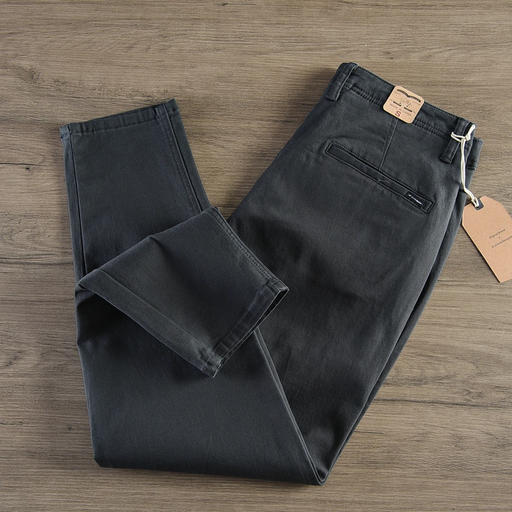 2024 Spring Autumn New American Retro Woven Twill Tapered Pants Men\'s Simple 85% Cotton Washed Casual Chino Trousers Over Size