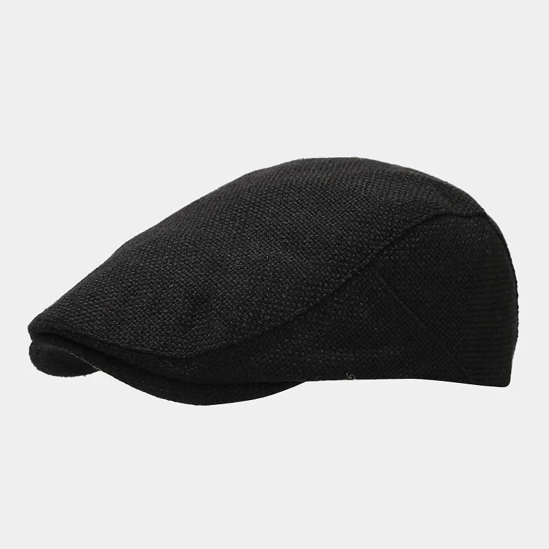 Summer Mens Beret Linen Peaked Cap Adjustable Newsboy Cap Breathable Vintage Solid Black Duckbill Hat Boinas Para Mujer