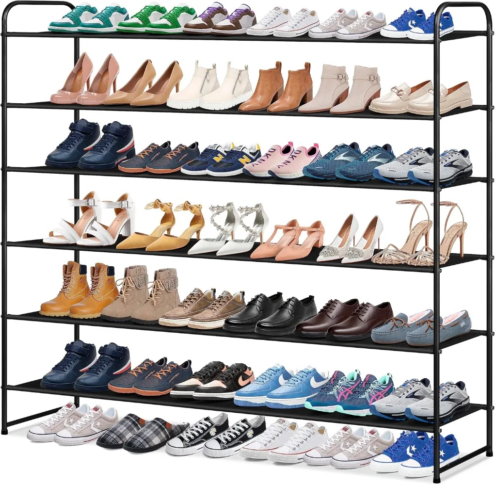 

KIMBORA 6 Tier Long Shoe Rack, Wide Shoe Storage Organizer Sturdy Shoe Shelf for Floor, Bedroom 42-Pairs (Black)