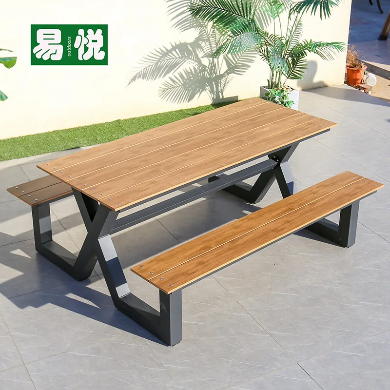 Outdoor one-piece table and chair with umbrella leisure park courtyard wrought iron table and chair scenic bench outdoor plastic