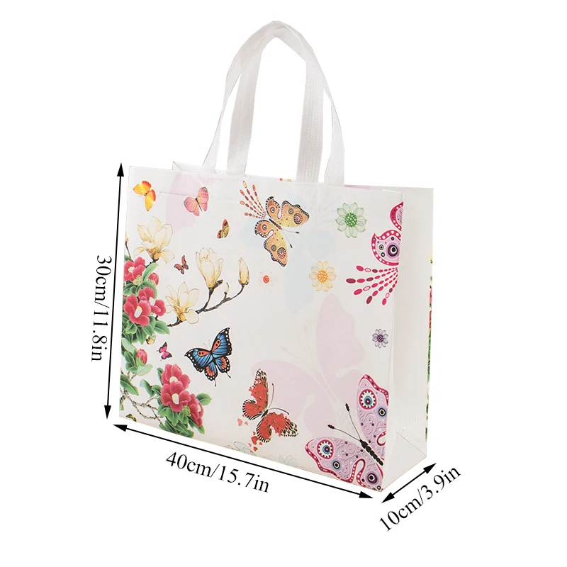 Butterfly Printing Folding Takeaway Bag Non-woven Fabric Film Coated Reusable Shopping Bag Travel Grocery Folding Bags