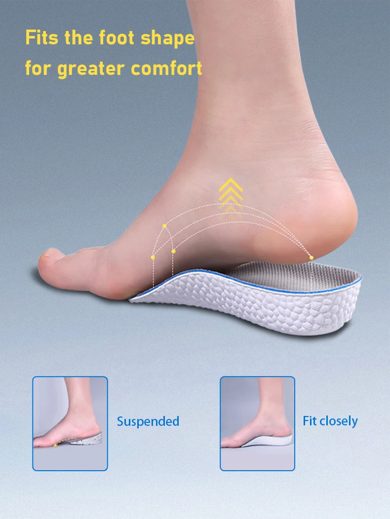 1 Paar Unisex-Einlegesohlen zur Körpergrößenerhöhung mit Fußgewölbestütze, orthopädische Memory-Schaum-Einlagen für Plattfüße, unsichtbare Einlagen für Sneaker – Detail 2
